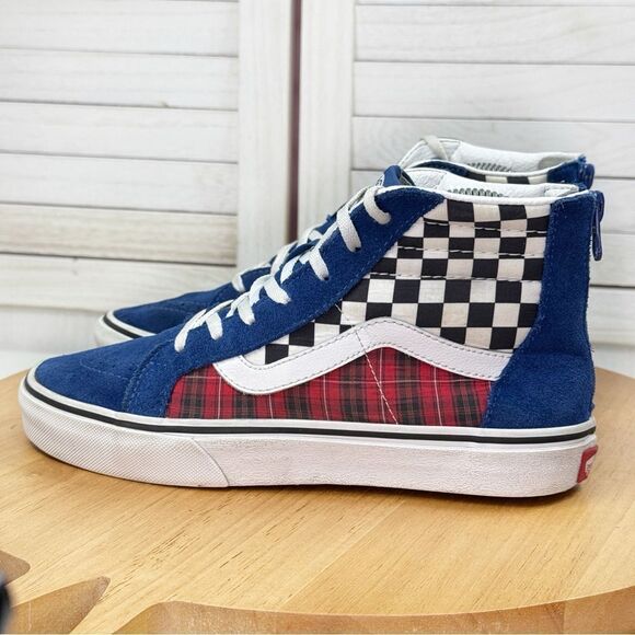 Vans SK8 Hi Big Style Multi Pattern High Top Sneakers Blue Red Black 5 Big Kids - Picture 3 of 11